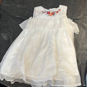 White Kids Dress with Floral Embroidery